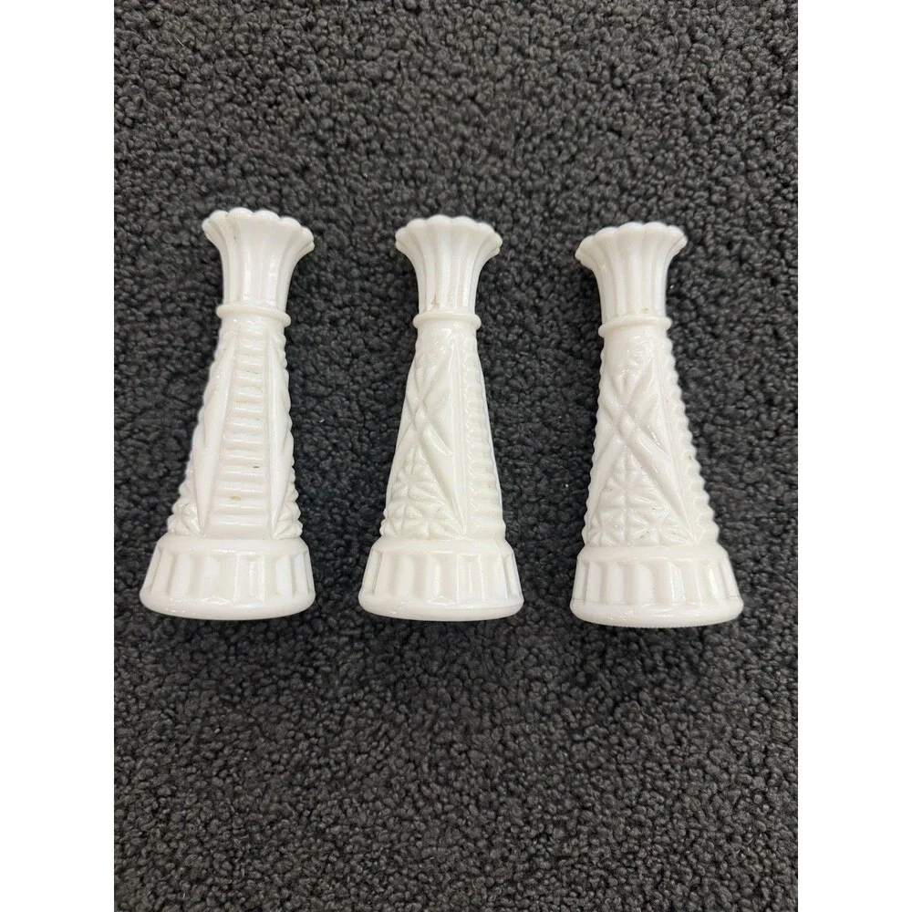 Set Of 3 Vintage Pressed Milk Glass Vases 6